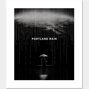 Portland Oregon Winter Rain: A person isolated under an umbrella in the pouring rain Posters and Art